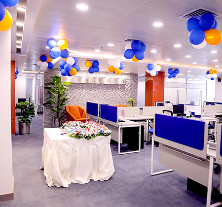 Blue Orange White Balloon Theme Office Decorations Bangalore